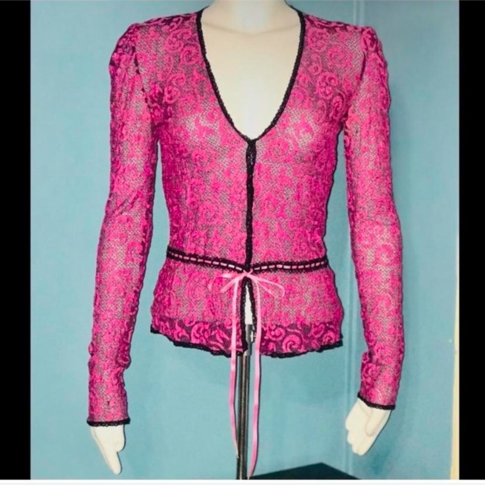 *SOLD*Vintage Betsey Johnson Victorian whimsical gothic pink lace top L